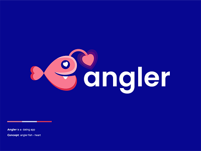 angler angler animal branding clever couple creative dating design fish heart logo love minimal simple