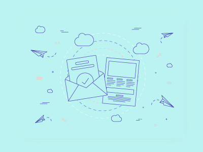Email / Newsletter illustration waves lines shapes cloud paper airplane mail newsletter email