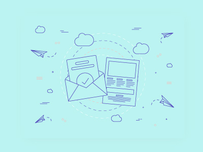 Email / Newsletter cloud email illustration lines mail newsletter paper airplane shapes waves