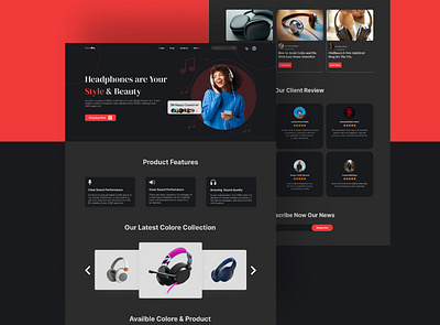 Headphone landing page design graphic design logo ui ux