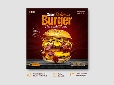 Social media post template ads design branding burger burger post delicious burger design facebook post fast food food food post food template instagram post marketing ads design marketing post post design social media ads social media post social media template social post special burger