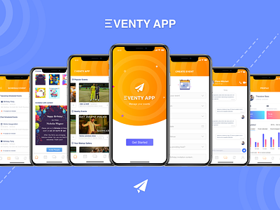 Eventy Onboard analytic calendar chat design event event app gradient invitation app invitation card ios message mobile app onboarding flow screen mockup sketch thoughts typogaphy uiux