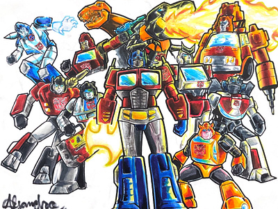Transformers cartoon color illustration markers pencils