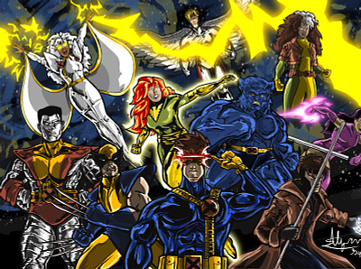 X-Men cartoon illustration layers lights shading