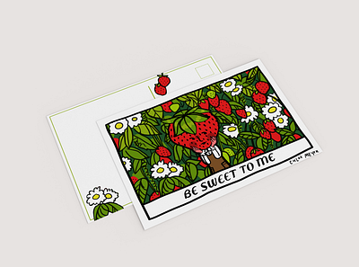 Strawberry Postcard Illustration cute design design challenge fruit graphic design illustration mockup photoshop