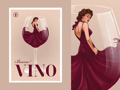 Italian Retro Poster - Vino alcohol beige design illustration italian portrait poster vino wine wine glass