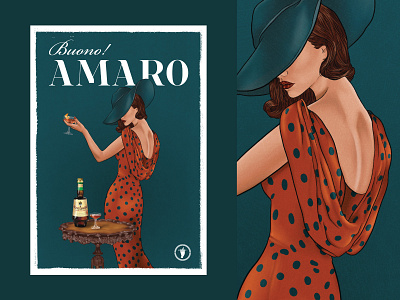 Italian Retro Poster - Amaro alcohol amaro cocktail design illustration italian portrait poster retro woman