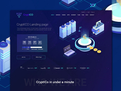 CryptICO - ICO, Bitcoin and Cryptocurrency Landing Page design bitcoin blockchain crypto crypto currency cryptocurrency design ethereum ico illustration isometric landing page website