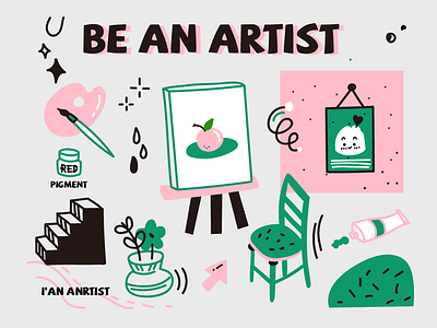 Be An Artist 1 design illustration lineart petal photo frame pigment sketchpad stairs stool vase writing brush 图标 插图