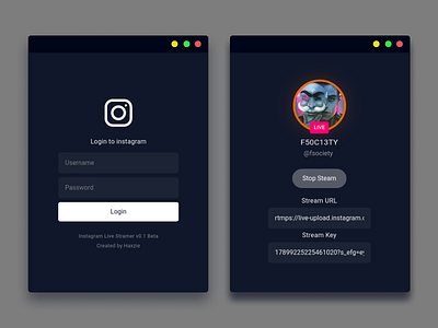 Instagram Live - Streaming Client Desktop App application design typography ui ux