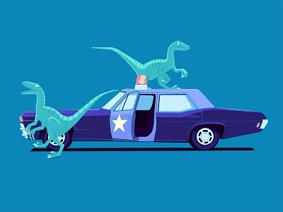 Velociraptors automotive car dinos dinosaurs illustration police police car procreate velociraptor