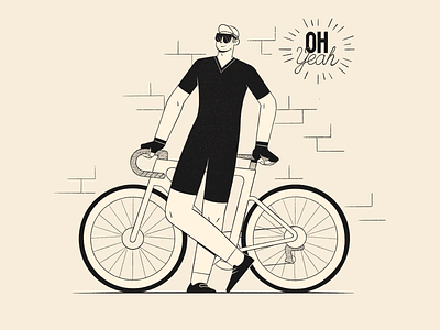 OH Yeah! bicycle bike biker brick cap character character design cycle cyclist hand lettering illustration lettering procreate smile standing typography upright wall