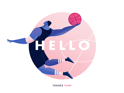 Hi Dribbble! basket ball debuts first illustration illustrator pink player thanks typography