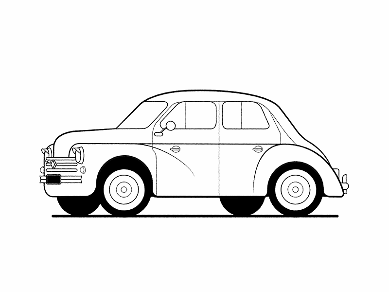 Renault 4CV animation automotive black and white car flat illustration minimal motion outlines renault simple vector