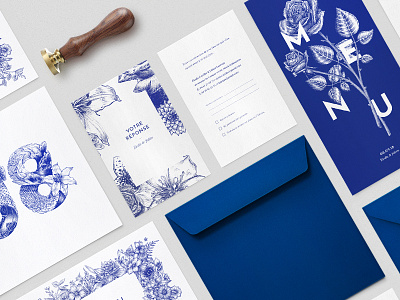 Wedding stationery blue blue ink card drawing engraving flowers graphic design graphism illustration invite design pantone plants print reflex blue save the date stationery type typography wedding wedding card