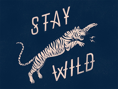 Stay wild animal attack flat hand made illustration jump jungle procreate roar roaring savage stripes teeth tiger two colors two tone vintage wild