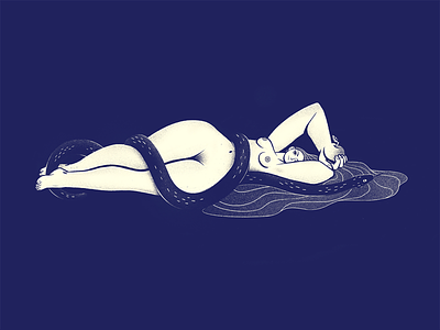 Persuasion 2 colours apple blue character chatacter design illustration long hair lying down nude procreate snake woman