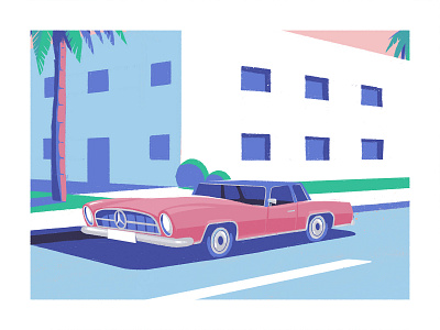Beautiful monster auto automotive car illustration mercedes palm tree palmtree procreate shadow street