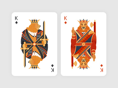 Card Kings black cards clubs crown diamonds illustration king lion playing cards red white
