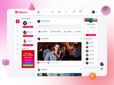NousCoquins - User Dashboard Timeline adult site concept dashboard dating site design facebook interaction modern timeline ui uiux user profile