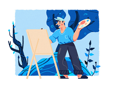 painter blue character illustration plant