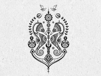 sea motif art folkart ink motif pattern sea tatto