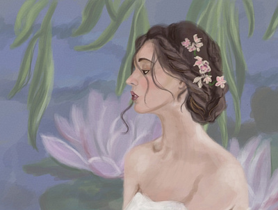 Woman portrait animation digital art krita painting soft water water lily woman