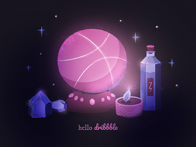 Magic Dribbble Debut! art candle crystal debut dribbble first shot hello illustration invite magic thanks
