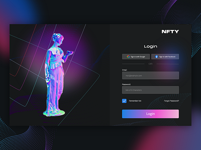 NFT Marketplace Login Screen Exploration