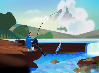 Fishing 2d animation creative design illustration