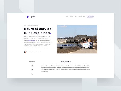 Logiflex - Blog Article article blog landing page minimal trucking ui web design white