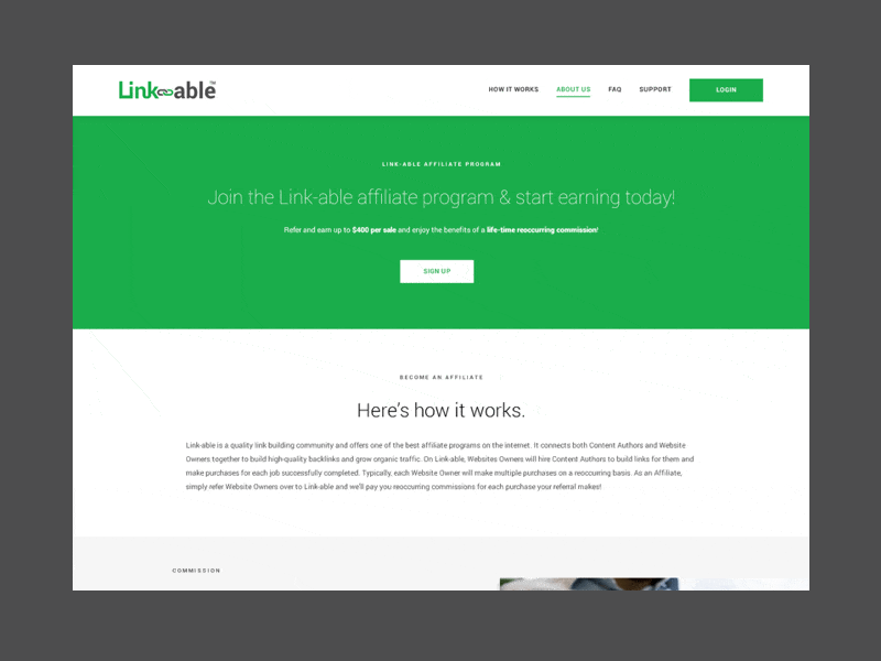 Link-Able: Affiliate Page affiliate green landing page minimal seo tech ui ux web design website