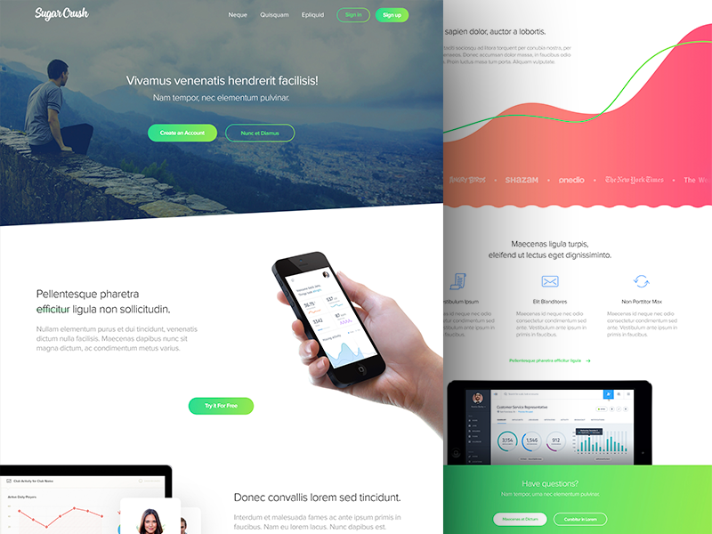 Landing Page colorful flat home landing landing page layout template ui ux website