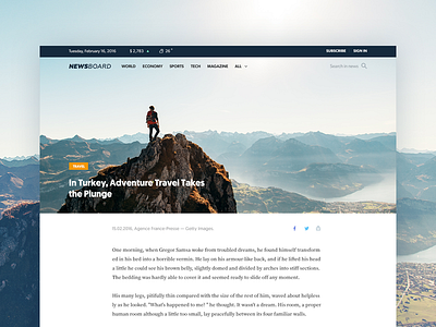 Article Page for a News Site Project blue concept design flat material minimal news simple travel ui ux website