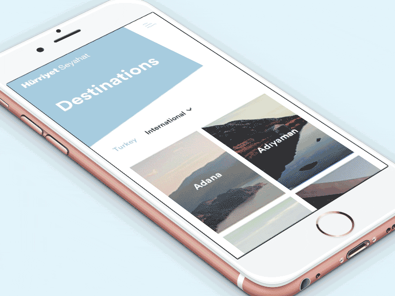 Hürriyet Seyahat - Destinations Page web ux ui mobile responsive animation travel seyahat hürriyet gif principle app