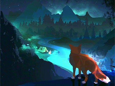 Foxy animation camp fire fox foxy gif mountains night tent