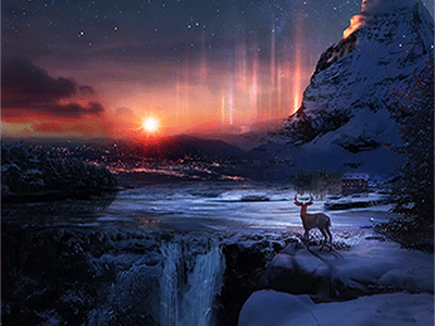Polaris animation art deer digital frozen gif lake snow winter