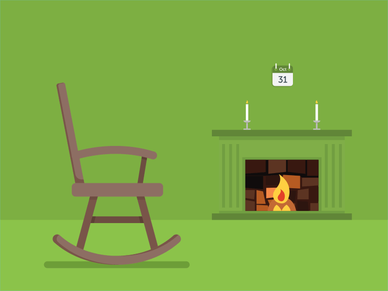 There's a Ghost in the room! animation chair fire fireplace flat design ghost halloween illustration rocking chair vector