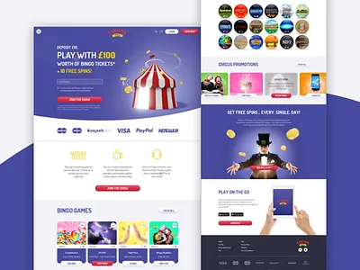 Circus Bingo Redesign bingo casino circus circus tent gaming site responsive design ringmaster slots ui design ux design wireframes