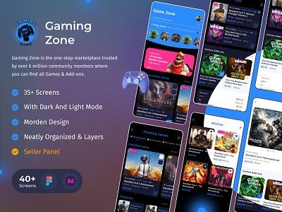 Game Zone - Gaming Marketplace App [40+ screens] app blender community figma flutter game game develoment gaming ios marketplace player react native