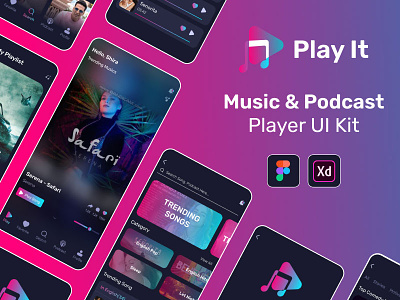 Play It - Music, Audio & Podcast App UI Kit - by Webzeel adobe xd app audio figma library music play ui