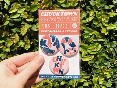 Charleston Themed Buttons buttondesign buttonmaking buttons charleston home illustration lettering lowcountry map packagedesign packaging rainbowrow shrimp southcarolina typography vector