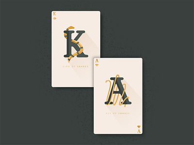 Snake Cards - Weekly Warmup ace card design dribbbleweeklywarmup gold green illustration king lettering playingcards snakes stippling typography vector warmup
