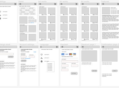 Art Gallery App Low Fidelity Wireframe app design figma low fidelity ui ux wireframe