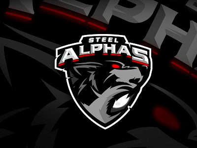 Steel Alphas - E-Sports Logo Design alpha badge black esports gamers gaming logodesign red twitch wolf wolves woods