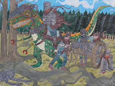 Dinosaur Vikings artwork colour dinosaurs drawing funny graphic design illustration ink monsters painting vikings