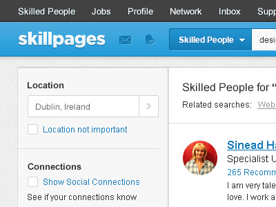 SkillPages New Navigation skillpages navigation alert icons social connections clean blue dropdown arrow menu checkbox bell envelope form