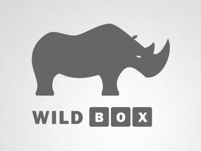 Wild Box wildlife clean logo wild box brand mark identity rhino rhinoceros brand mark branding logo design portfolio logo mark