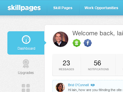 SkillPages Dashboard badge badges blue circle circle profile photo clean crisp dashboard facebook icon icons pages skill skillpages upgrades