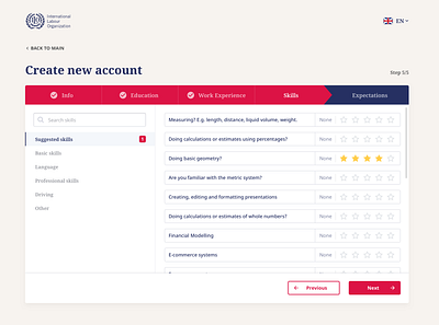 Step Wizard (skills selection) chooser create account information job search registration form search side menu skills star rating stepper steps wizard
